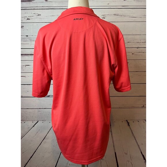 Ariat Tek Mens Polo Shirt Heat Series Medium Short‎ sleeve Orange Cowboy - Picture 11 of 12
